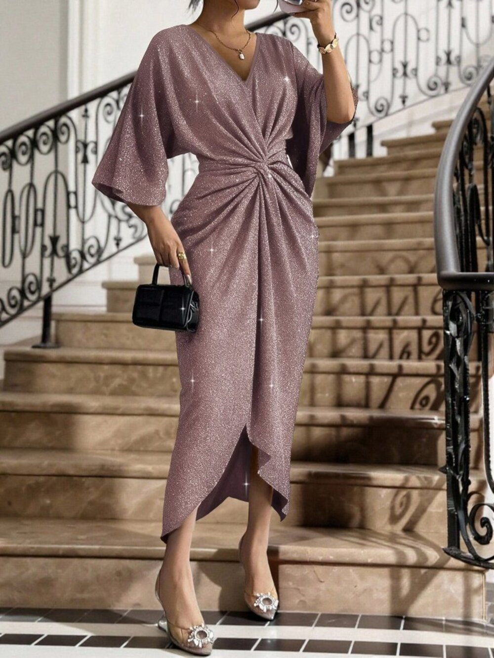 Dusty Pink Party Women's Elegant Sequin Christmas Dress